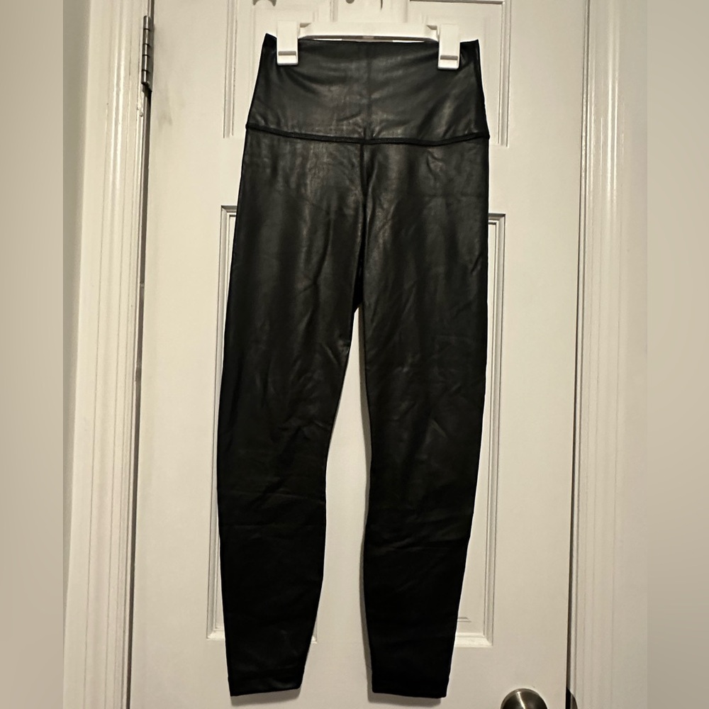Fleece Lined Faux Leather 90 Degree By Reflex Black Leggings